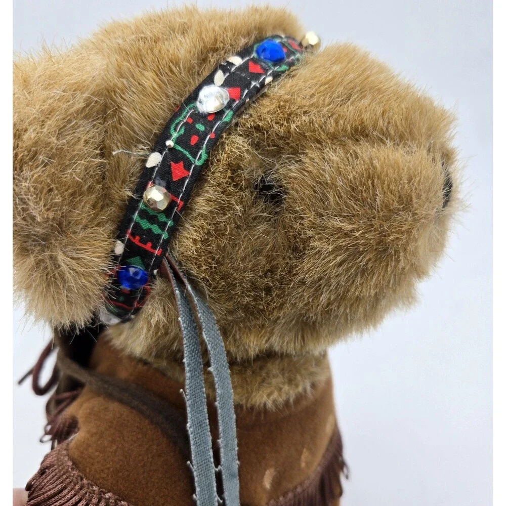 Native American Bear Female Jointed 12 Inch Teddy‎ Bear Plush Figure & Baby Bear
